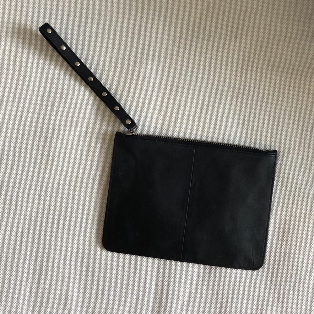 Black leather wristlet (real leather)